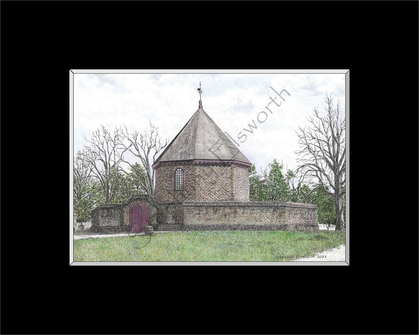 Colonial Williamsburg's Powder Magazine, Williamsburg, Virginia 8 x 10 Pen and Ink/Colored Pencil Archival Giclee Print in 11 x 14 mat