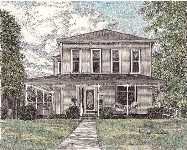 Miniature Custom House Portrait in Pen and Ink