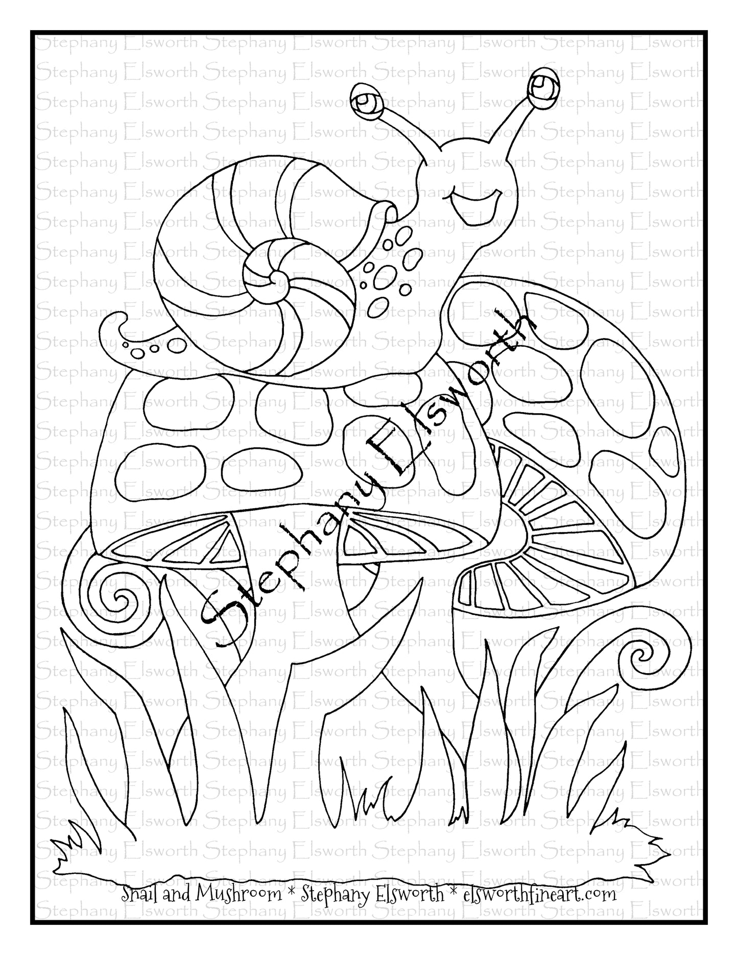 Snail and Mushroom Free PDF Digital Download Coloring Page