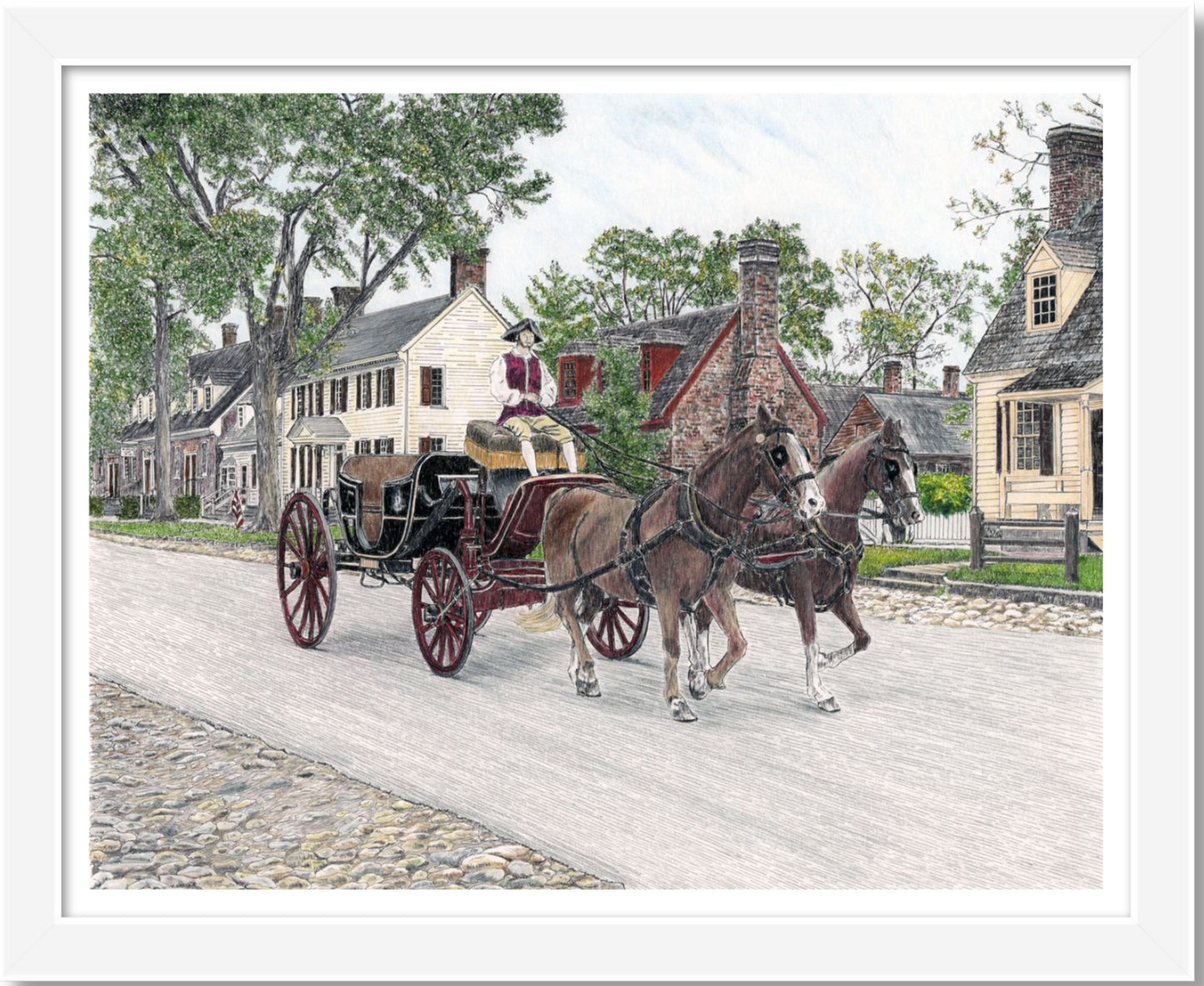 Colonial Williamsburg's Carriage Ride, Williamsburg, Virginia 11 x 14 Pen and Ink/Colored Pencil Archival Matte Giclee Fine Art Print with Optional Mat and/or Frame