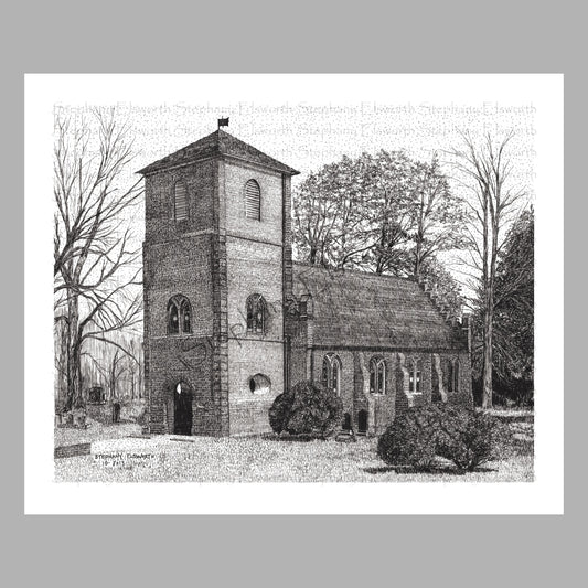 St. Luke's Historic Church, Smithfield, VA 8 x 10 Pen and Ink Print in Optional 11 x 14 mat