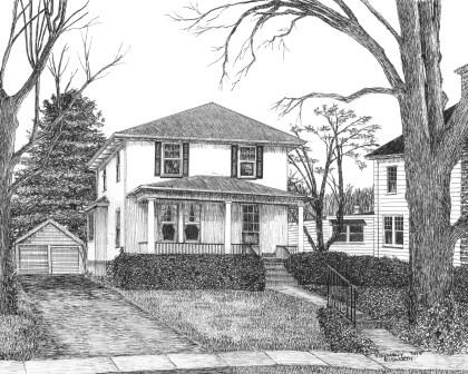 Miniature Custom House Portrait in Pen and Ink