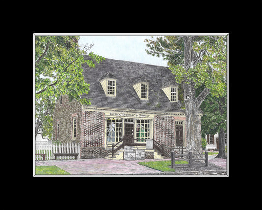Colonial Williamsburg's Tarpley, Thompson & Company Shop, Williamsburg, VA 8 x 6 print in 10 x 8 black mat