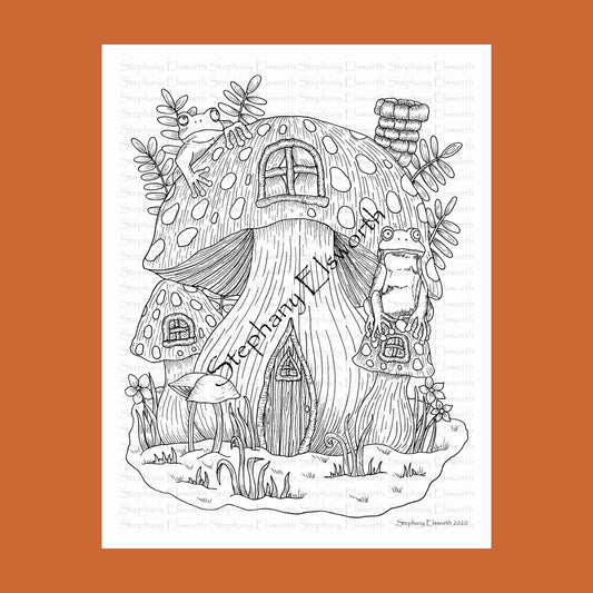 Toadstool Cottage 8 1/2 x 11 Printable Instant Download Coloring Page (Faerie Houses III)