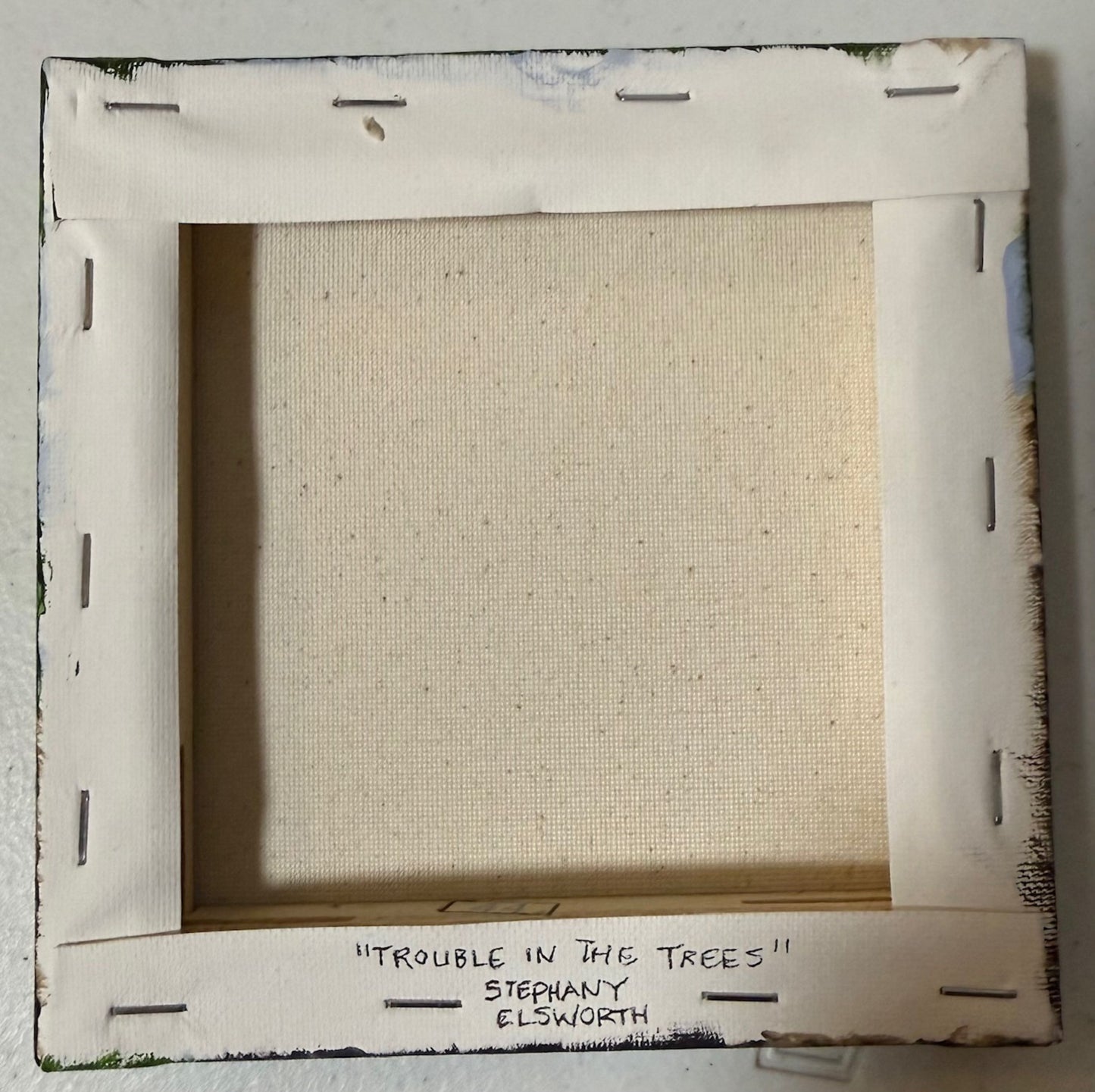 6 x 6 Trouble in the Trees Original Acrylic Miniature Raccoon Painting