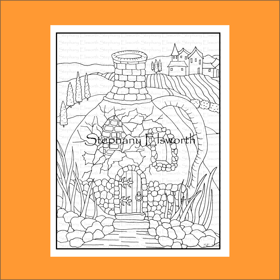 Tuscan Fairy House 8 1/2 x 11 Printable Instant Download Coloring Page (Faerie Houses III)