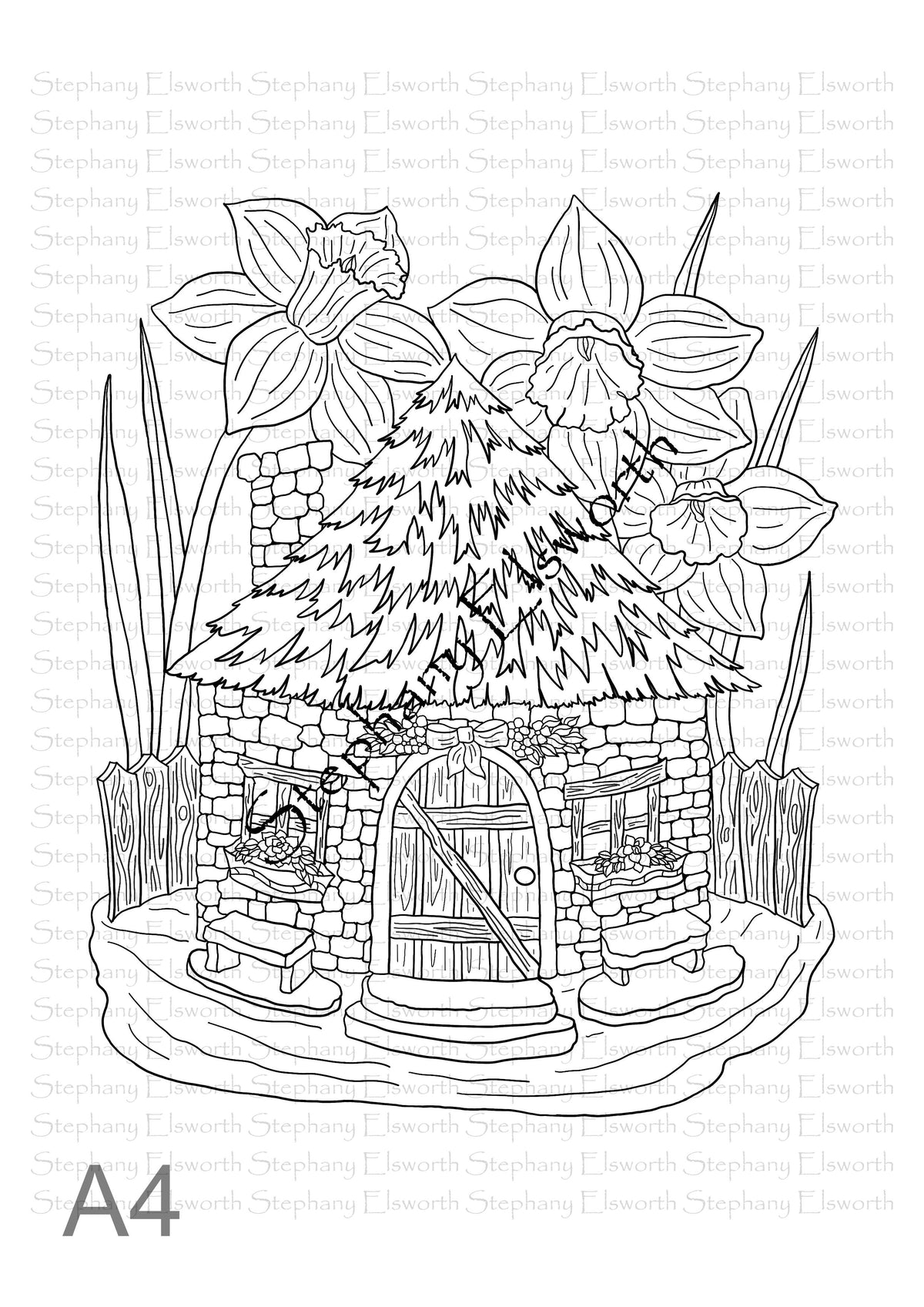 Cob Fairy House Letter/A4 Printable Instant Download Coloring Page