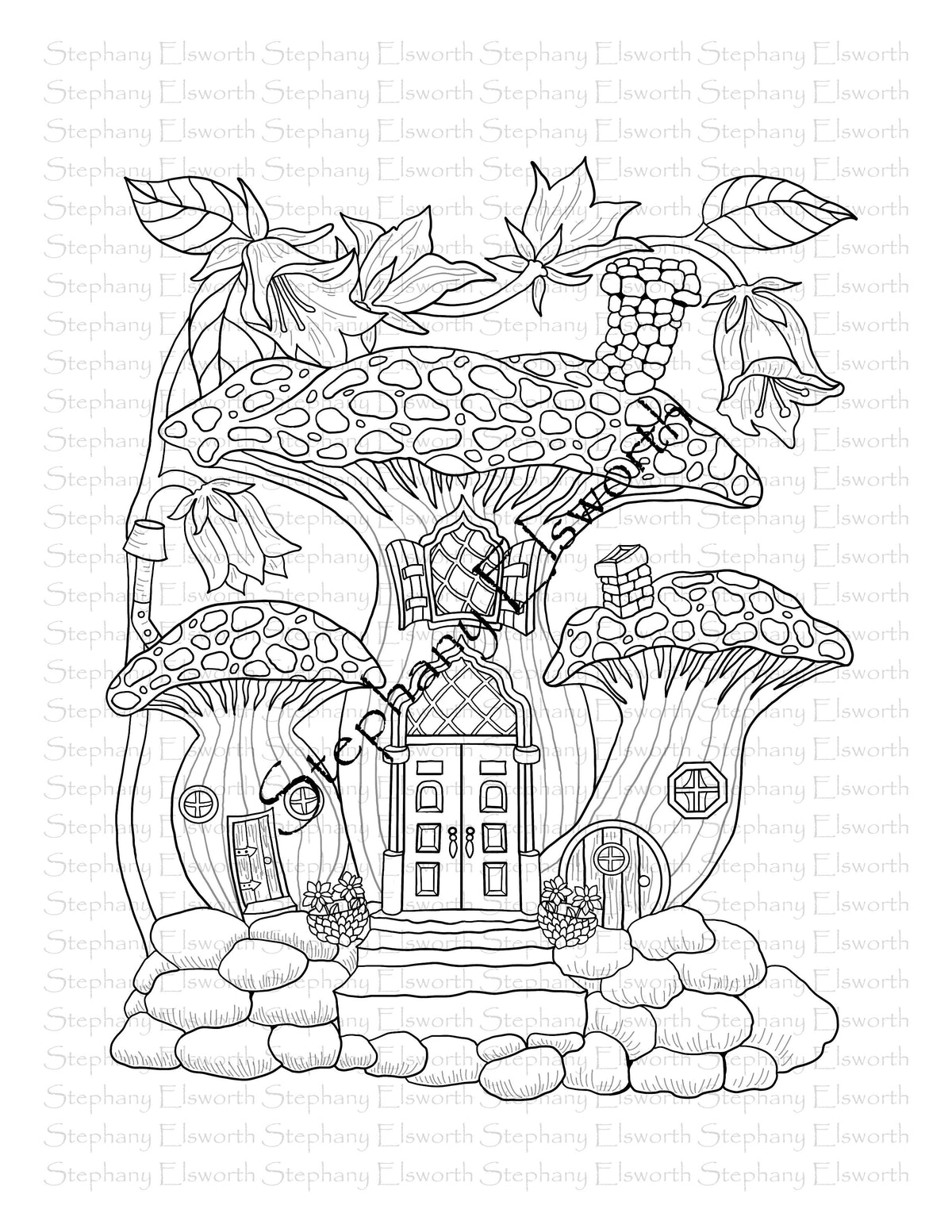 Faerie Houses I Set 1 PDF/JPG LTR/A4 Printable Coloring Pages 1-5