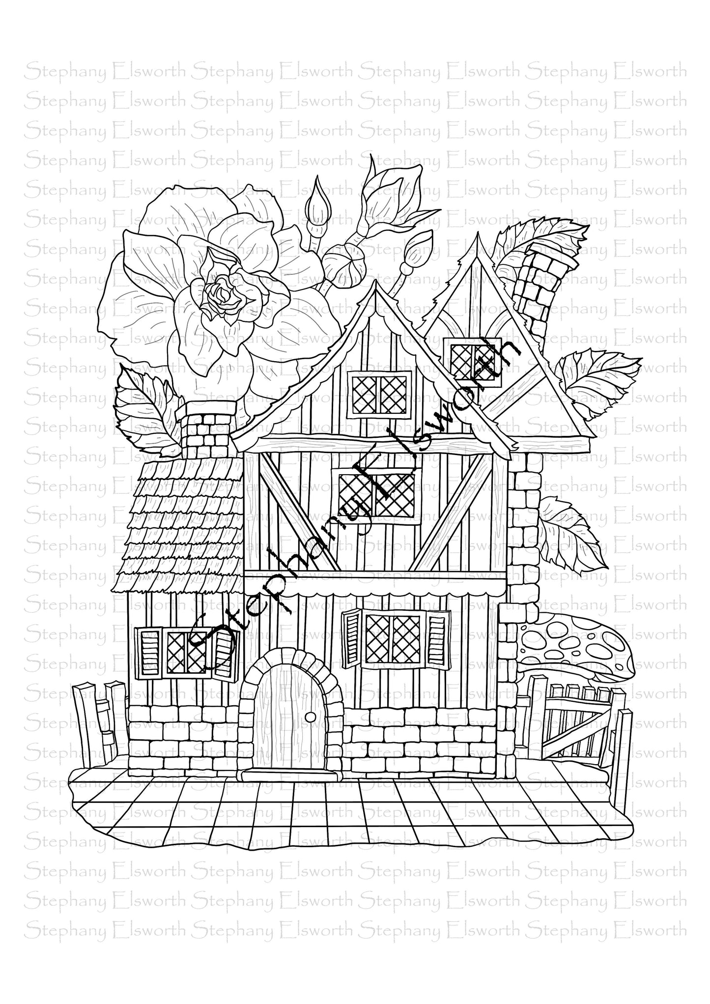 Tudor Fairy House Coloring Page