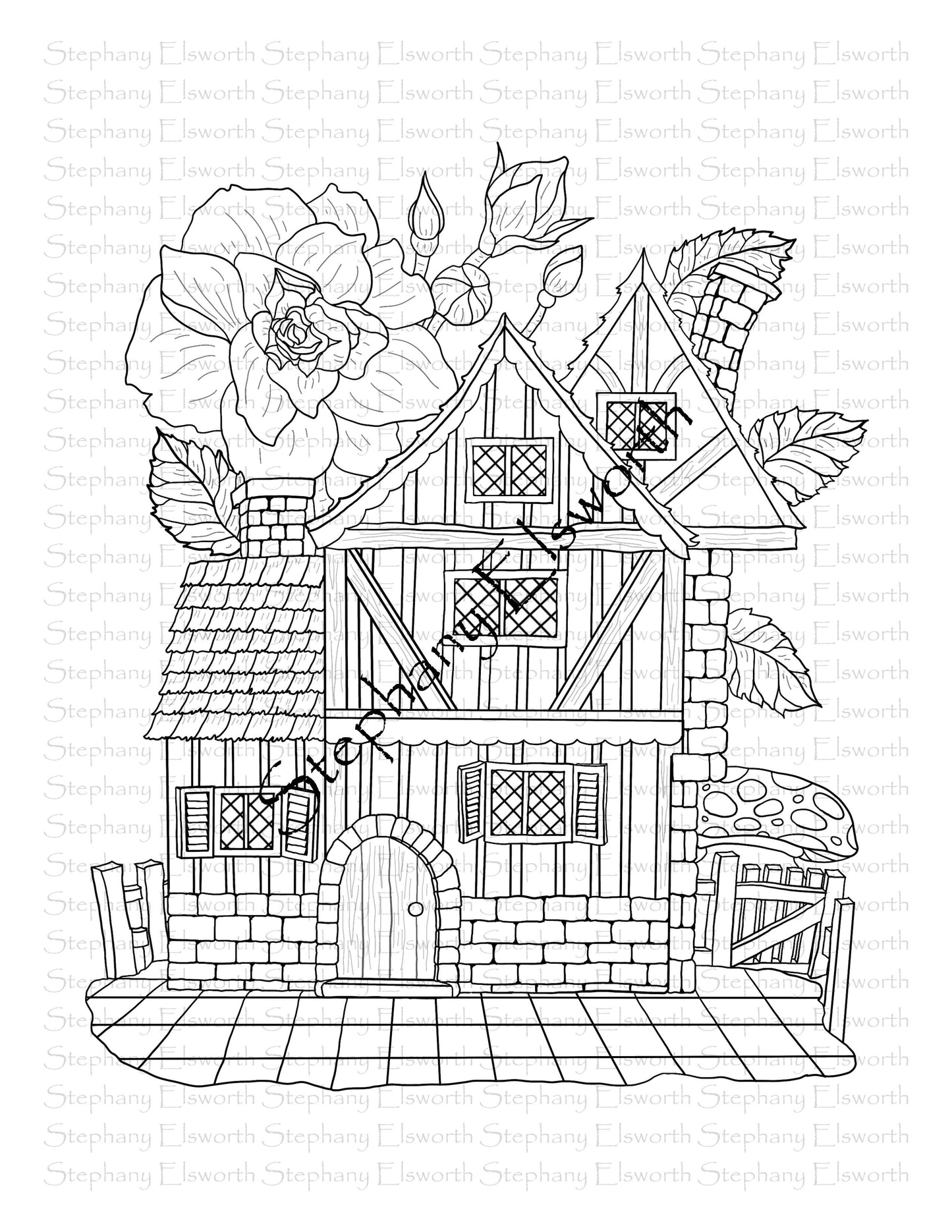 Tudor Fairy House Coloring Page