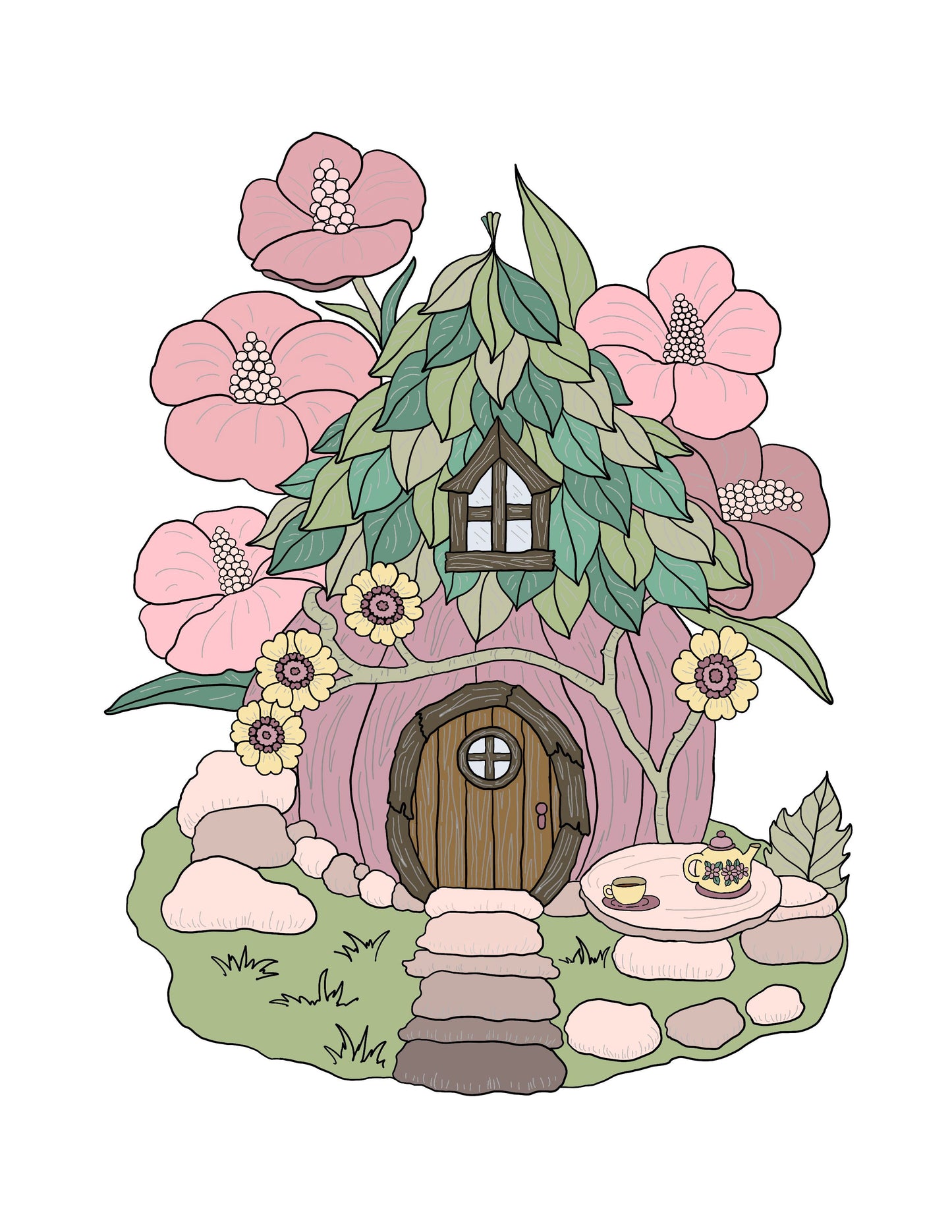 Wood and Leaf Fairy House Coloring Page