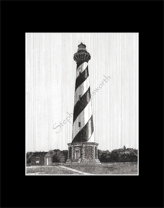 Cape Hatteras Lighthouse, Buxton, North Carolina 8 x 10 Pen and Ink Print in 11 x 14 mat