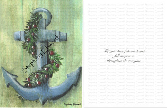 Anchor and Garland Nautical Winter Holiday Cards