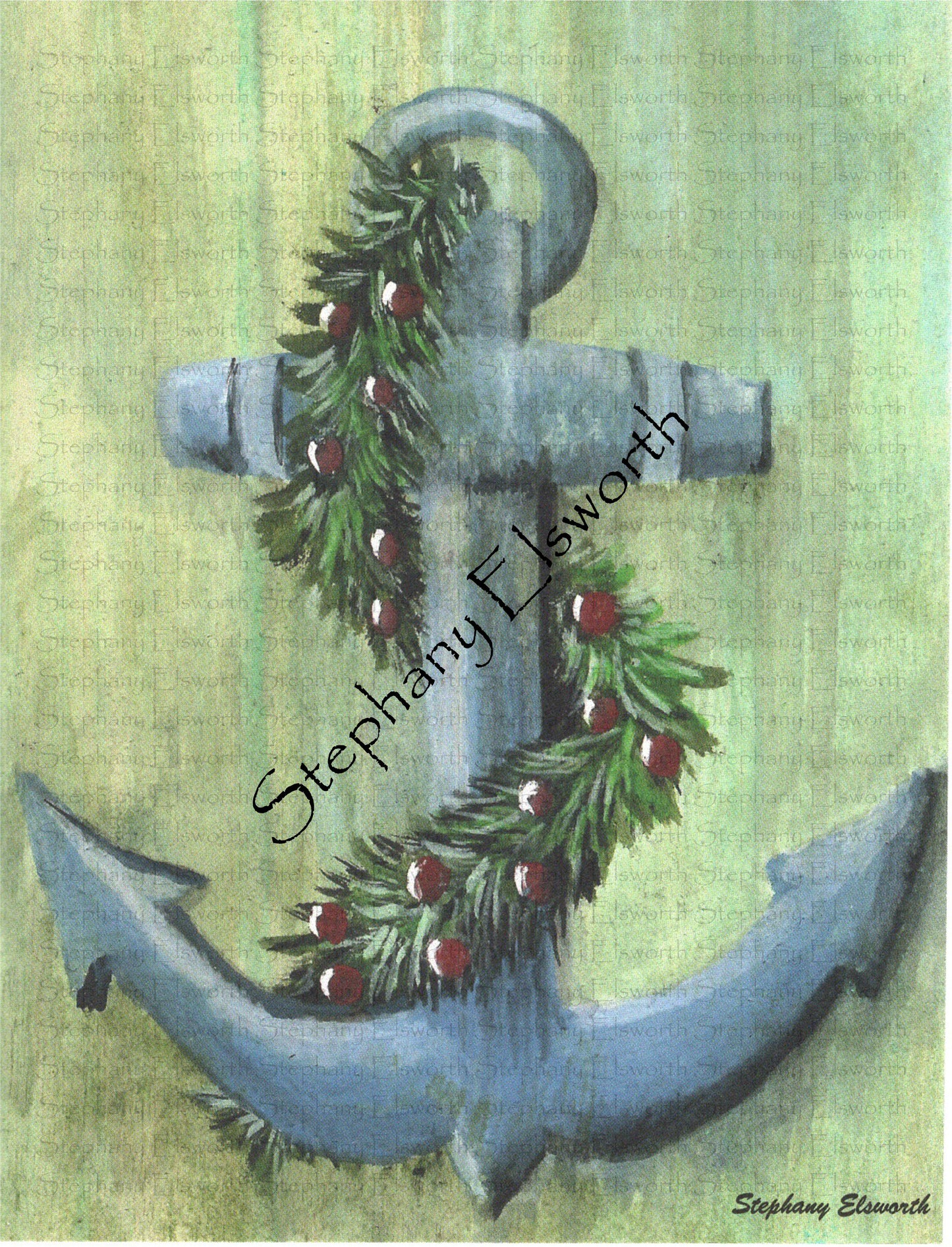 Anchor and Garland Nautical Winter Holiday Cards