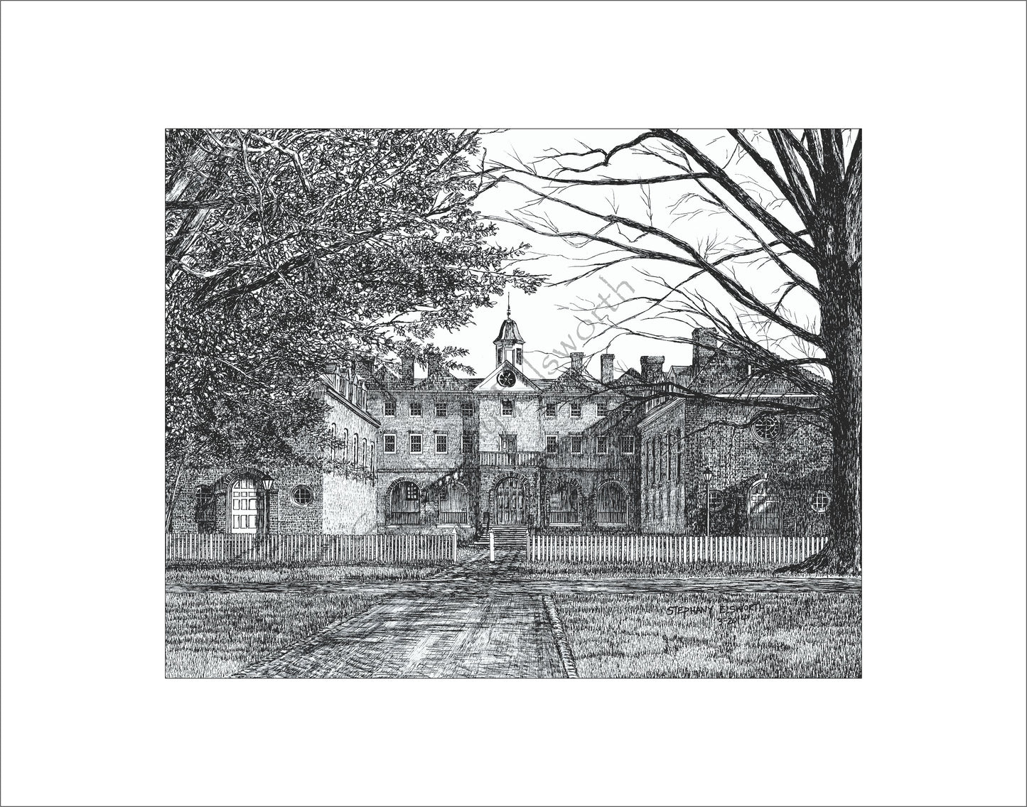 Sir Christopher Wren Building, CWM, Williamsburg, Virginia 8 x 10 Art Print in 11 x 14 mat