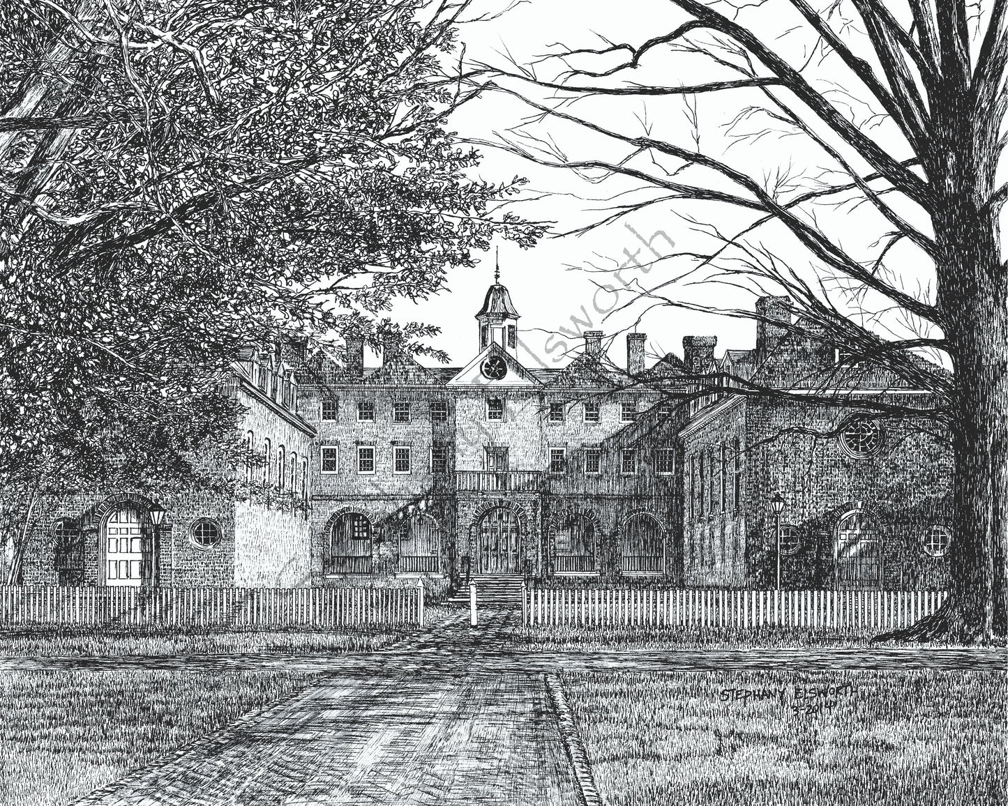 Sir Christopher Wren Building, CWM, Williamsburg, Virginia 8 x 10 Art Print in 11 x 14 mat